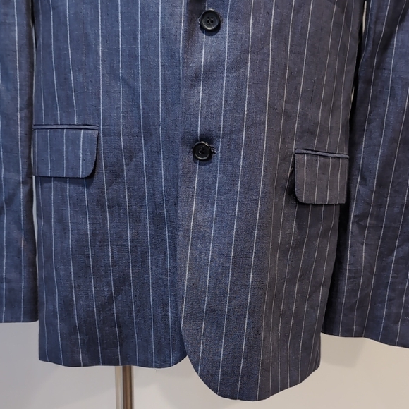 Bison Blue Pinstripe Linen Blazer - Picture 3 of 9